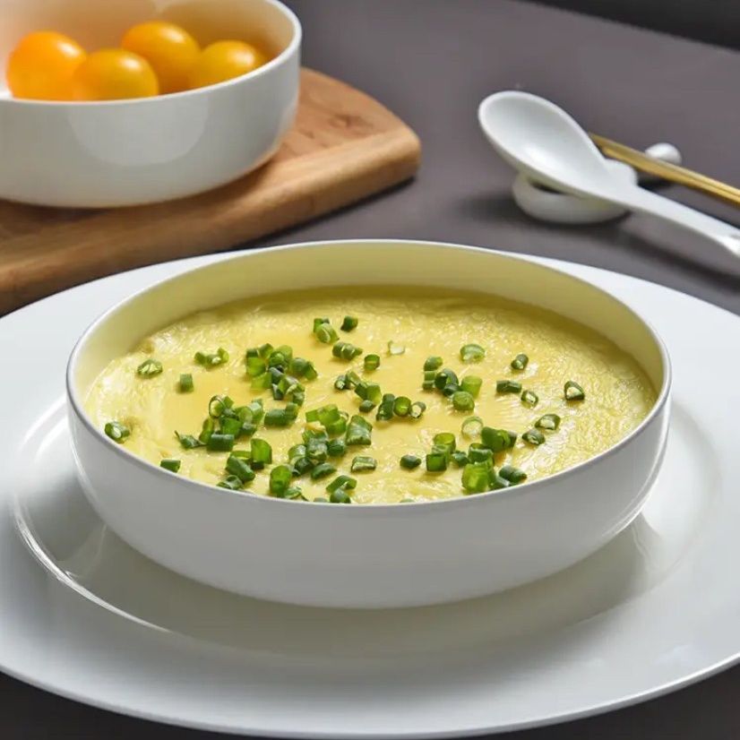 纯白色骨瓷蒸蛋专用盘窝盘深盘沙拉炒菜汤盘圆形盘子陶瓷餐具家用