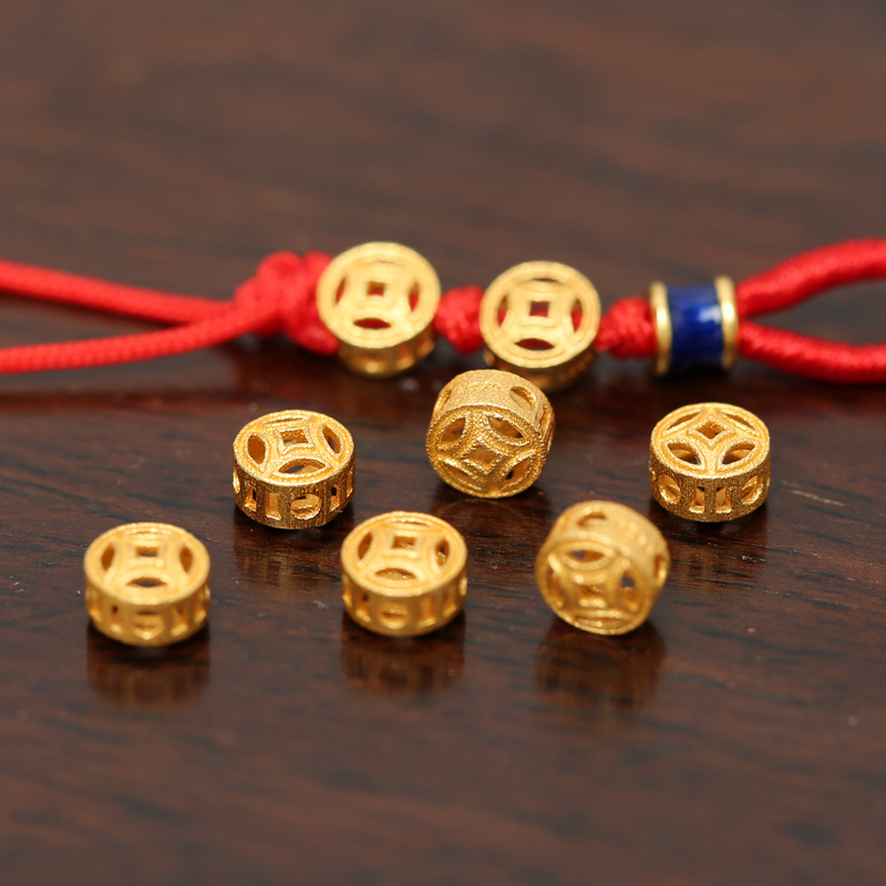 925银银制品 古法银镀金钱币隔珠diy手链手串转运珠编绳配珠配件