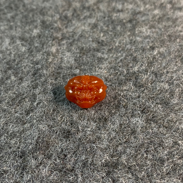 保山料冰红 精工兽面 背云 直径14mm 大孔道文玩菩提珠宝配饰裸石