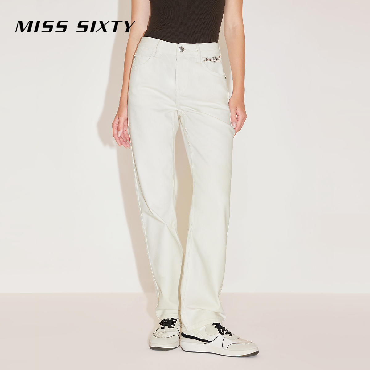 Miss Sixty牛仔裤女裤钻饰链美式休闲风雅丹风