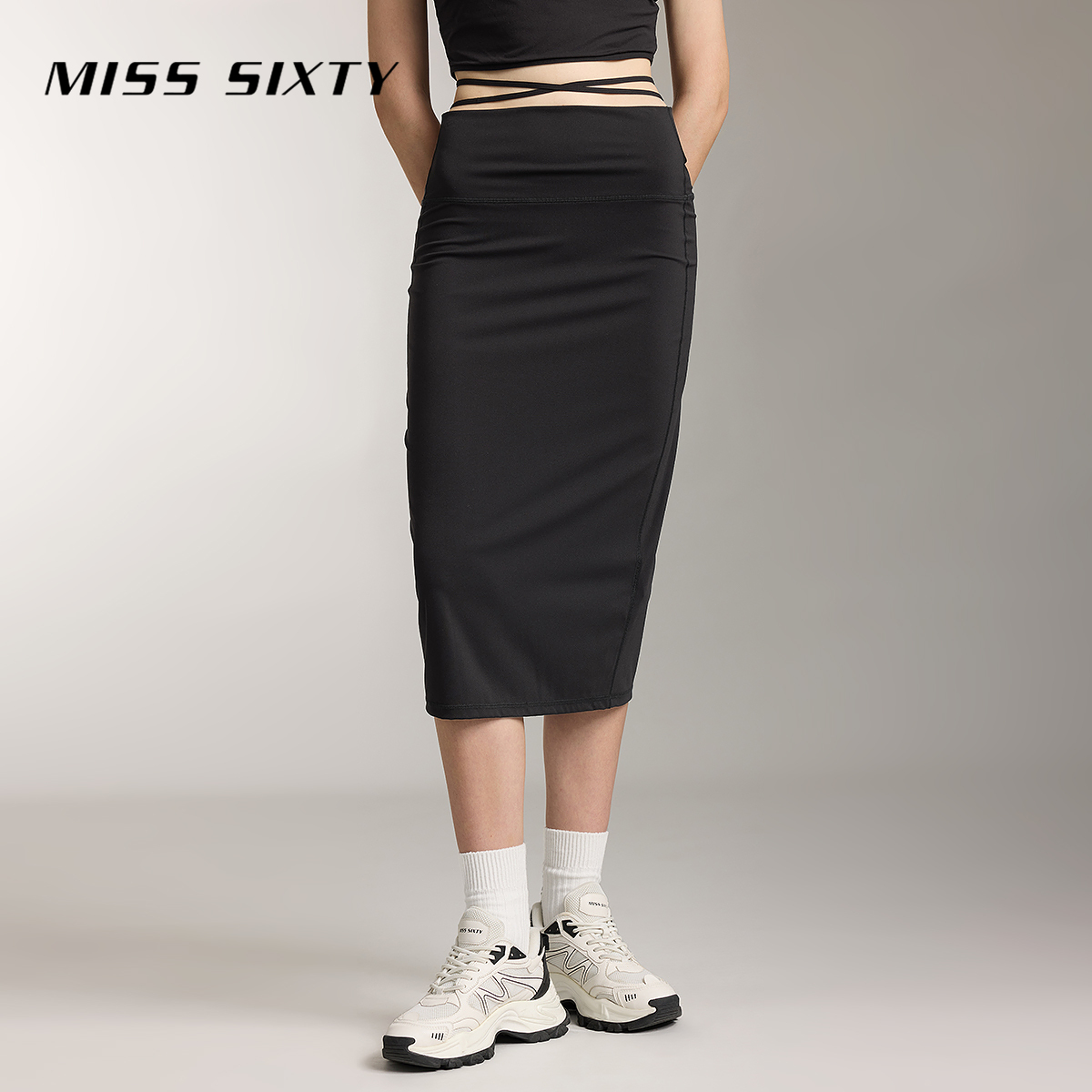 Miss Sixty秋季新款半裙女H型直筒裙小开衩性感休闲运动修身