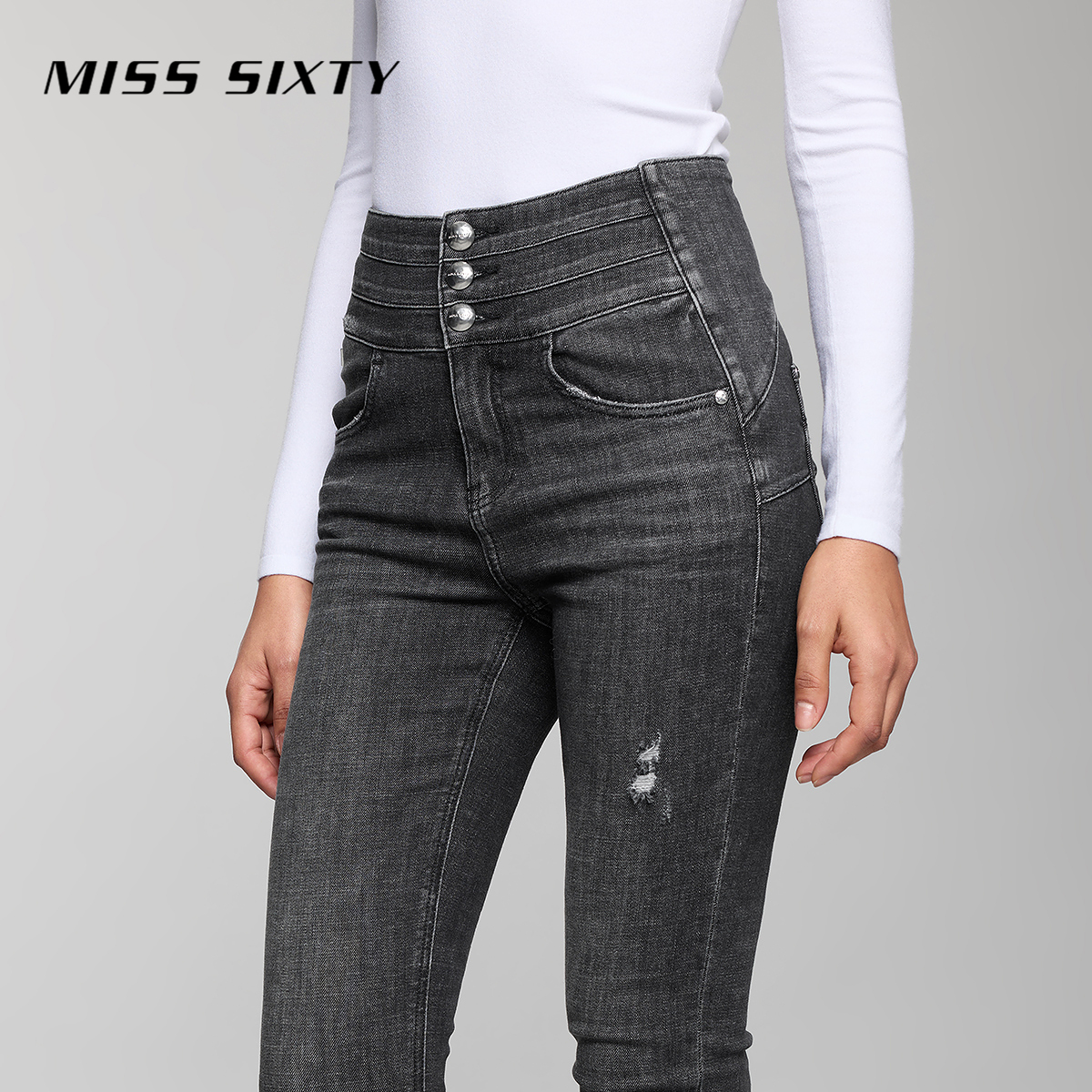 【SASA专享】MissSixty牛仔裤女三环高腰弹力提臀修身复古铅笔裤224