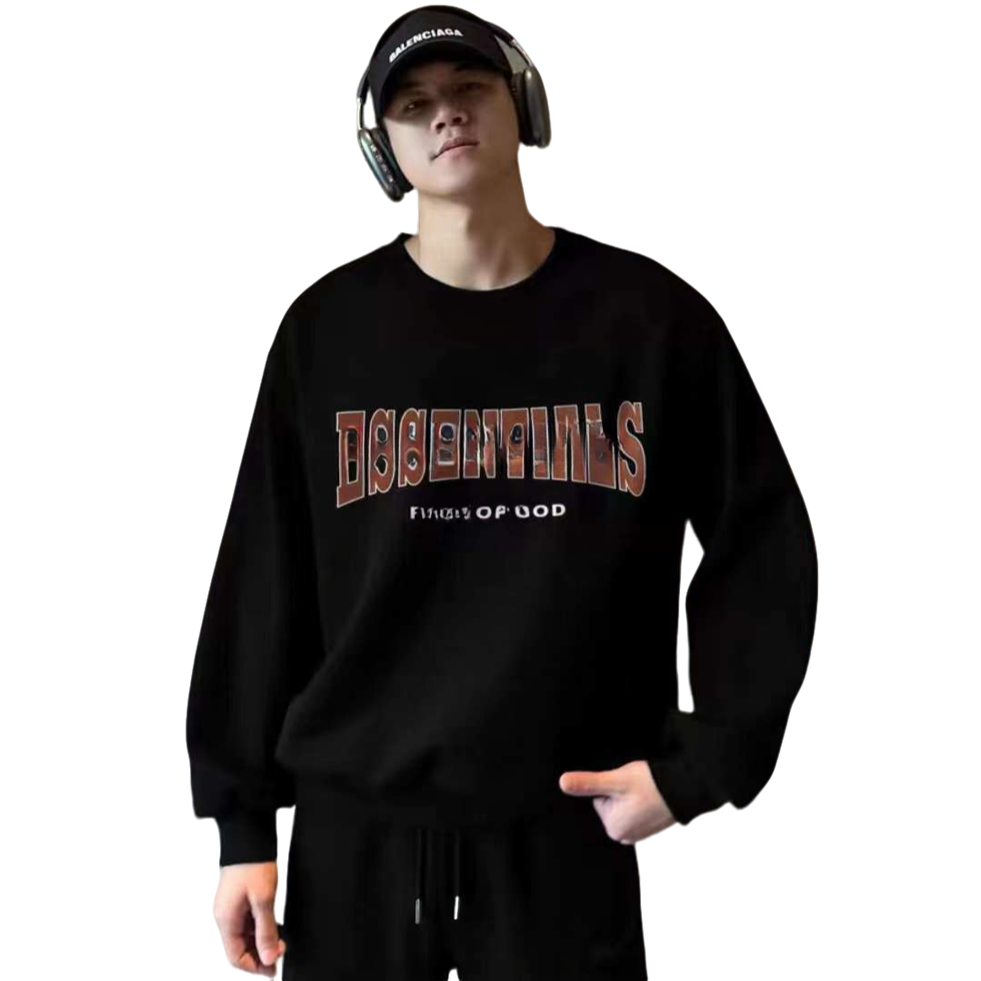 圆领卫衣秋季男上衣长袖简约FG美式复古百搭套头休闲宽松卫衣时尚