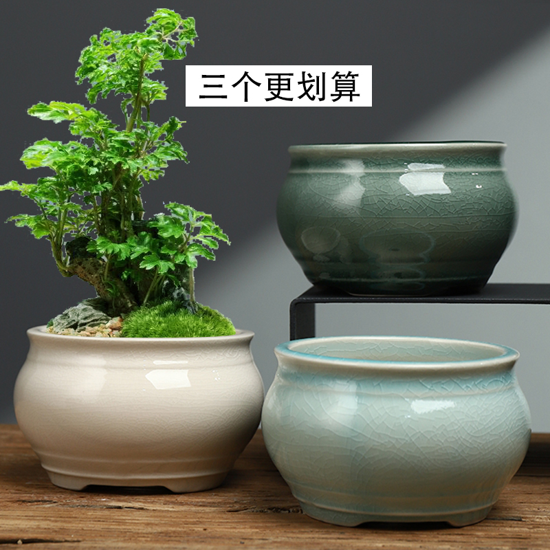 紫砂胎白色简约陶瓷花盆多肉盆北欧风绿植盆栽花盆带底托白瓷花盆
