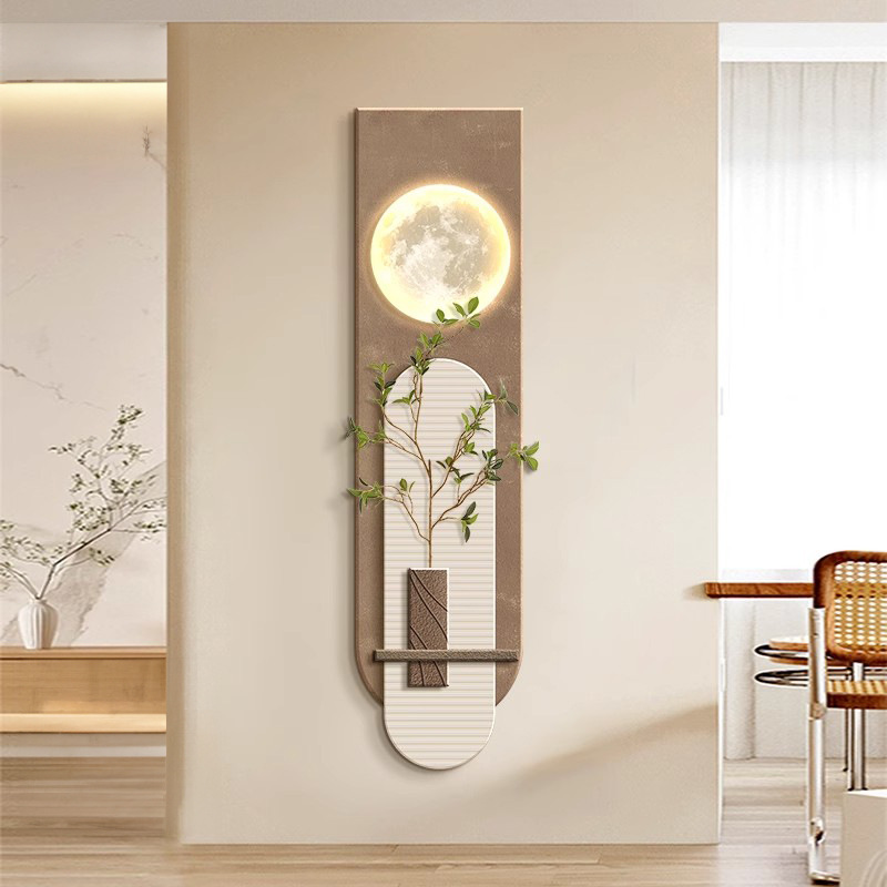 简约现代竖长条玄关装饰画晶瓷画无框PP纸画芯走廊挂画LED遥控壁