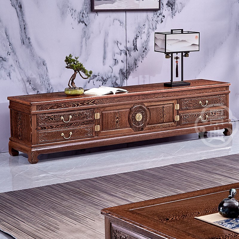 团圆电视柜鸡翅木 电视柜中式地柜 家用客厅简约大气红木家具