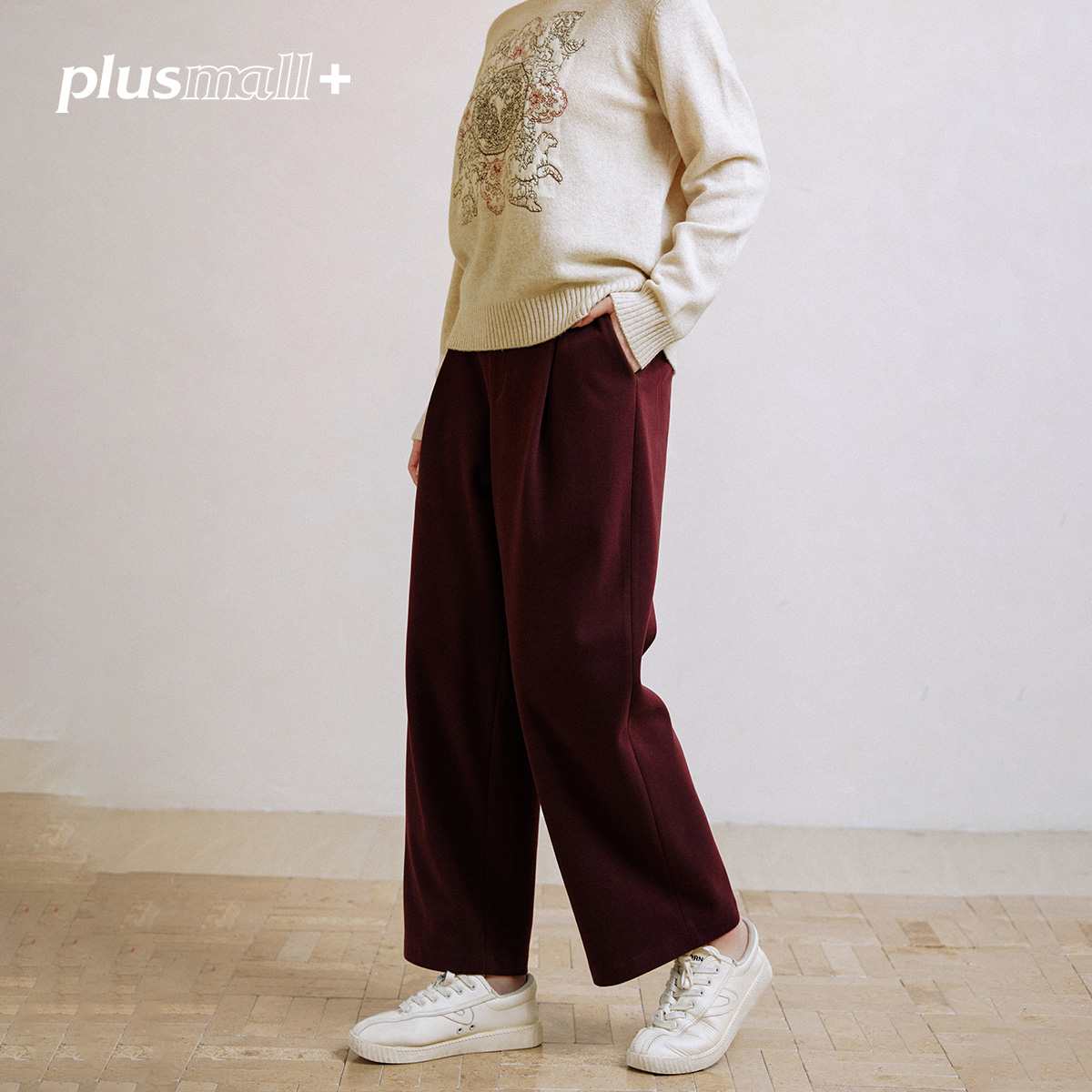 【折扣款】PLUSMALL gentle西装裤 TR弹力斜纹阔腿九分裤PAC2409178