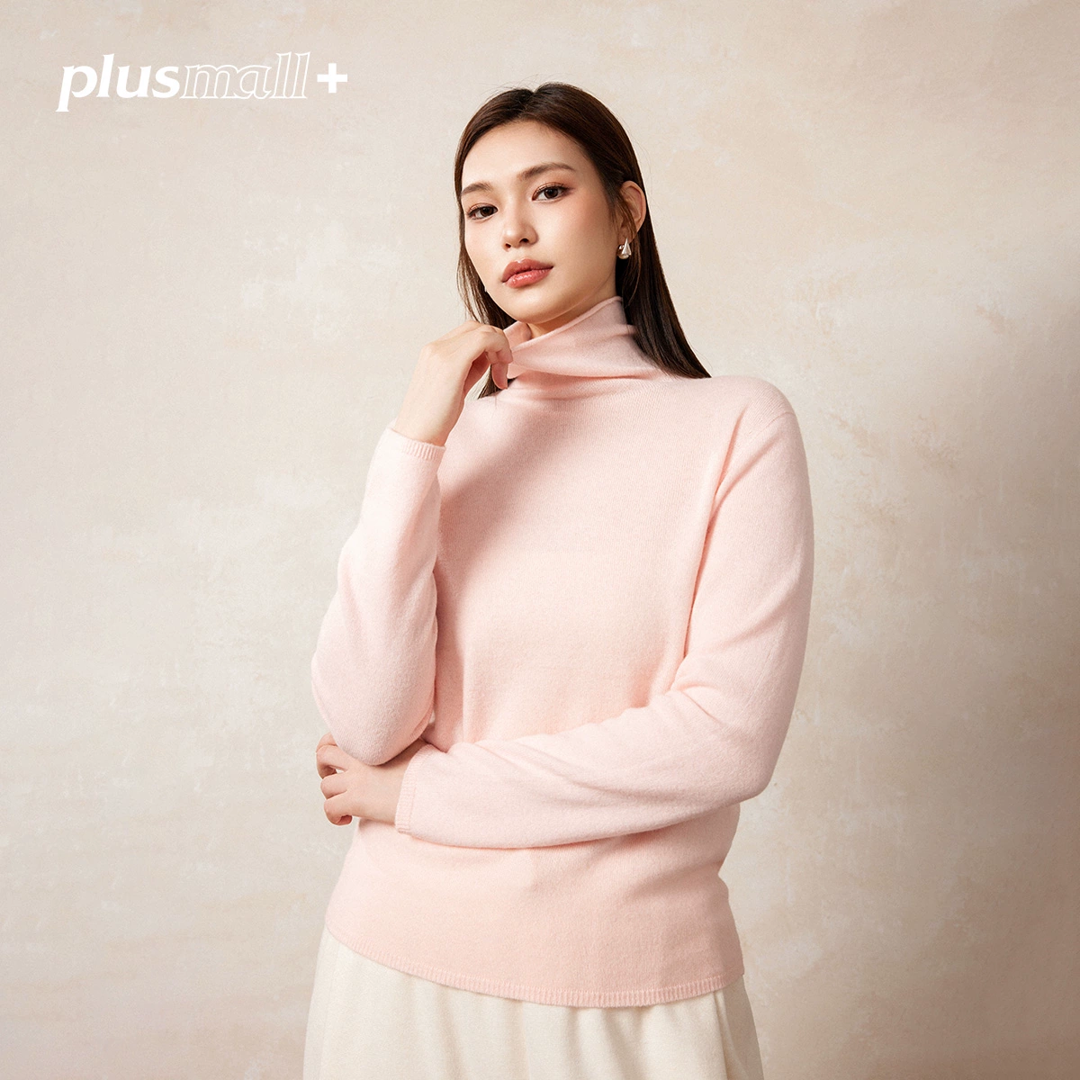 PLUSMALL 慕斯柔柔打底 羊绒羊毛混纺软糯堆堆高领毛衣PAC2411001