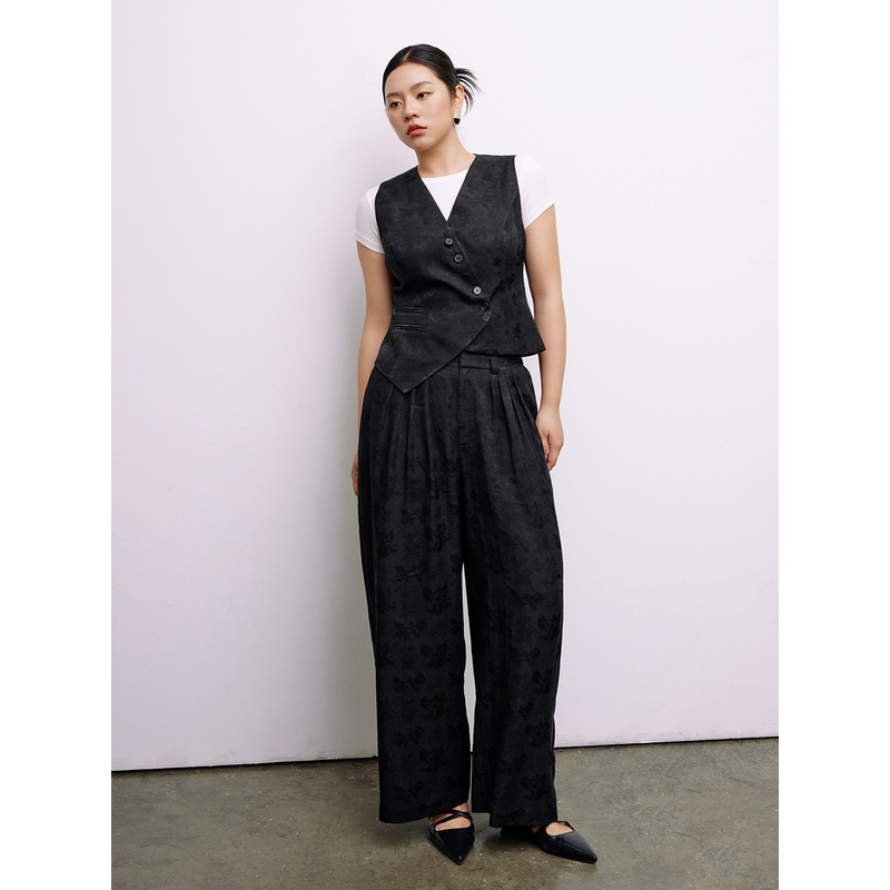 【折扣款】PLUSMALL 国风夜宴 国风提花马甲长裤两件套PM2404061AB