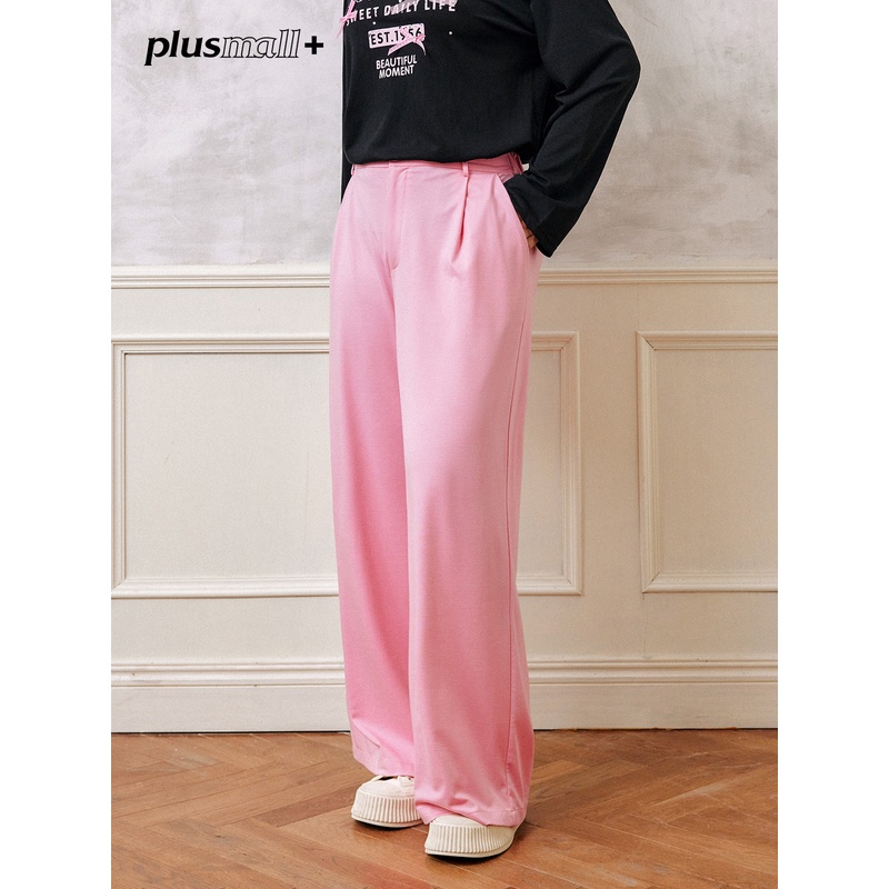 【折扣款】PLUSMALL 甜桃马卡龙 休闲宽松显瘦直筒阔腿裤PAC2408029