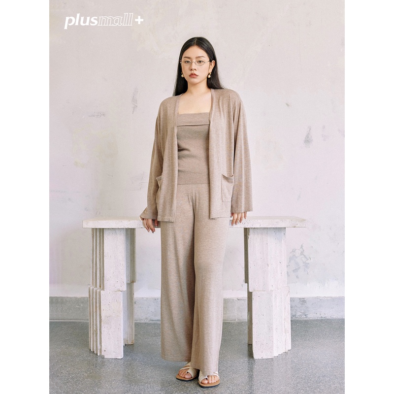 【折扣款】PLUSMALL 秋日静香 毛织背心开衫长裤三件套PM2406148ABC