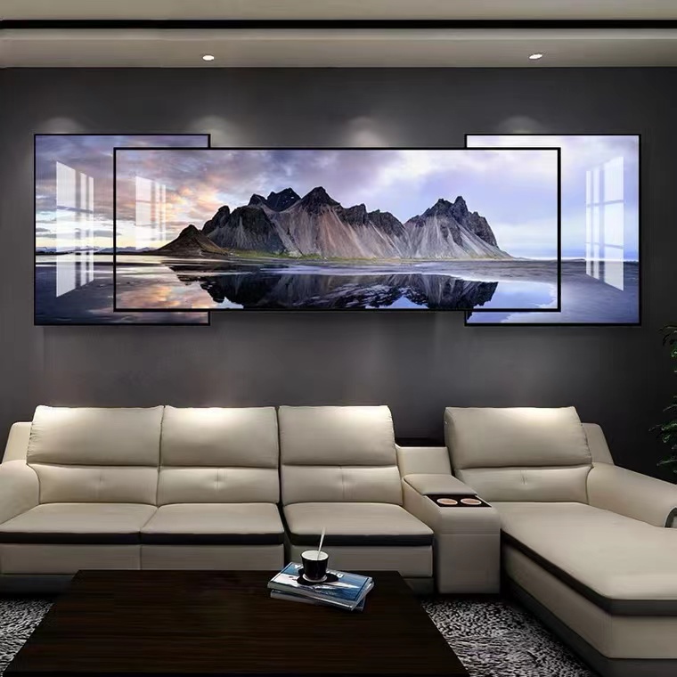 【新款】三联叠加客厅画【多款画面选择】晶瓷镶钻铝合金装饰画