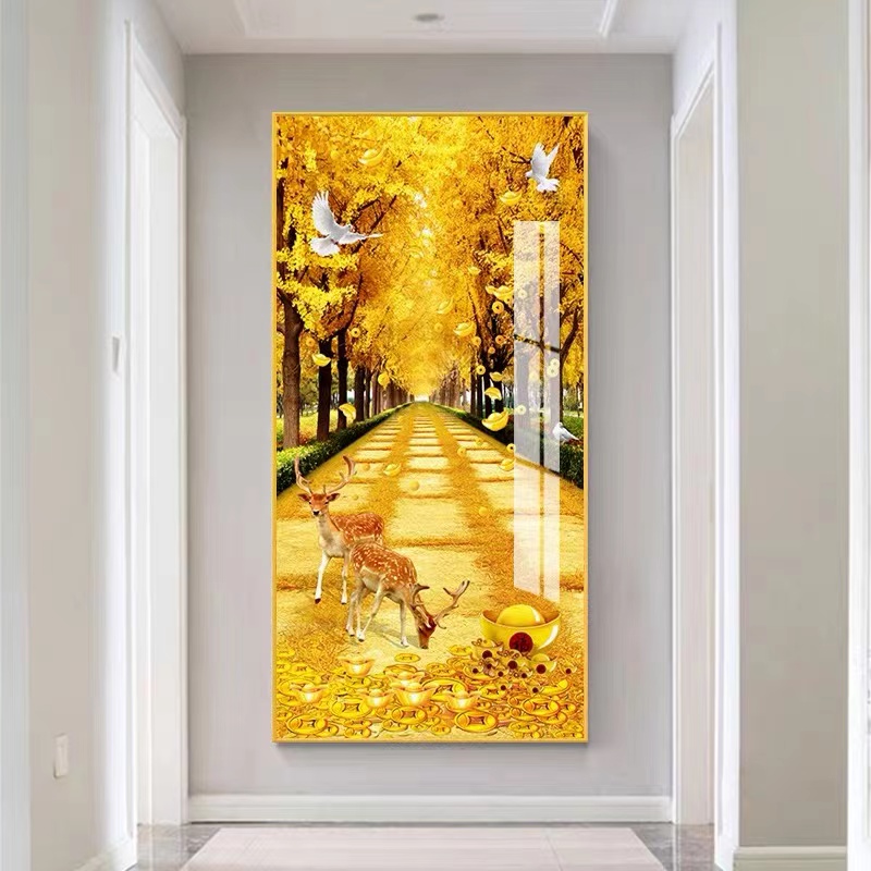 带灯玄关画【金黄大道】【多款画面选择】晶瓷镶钻装饰画新中式客厅