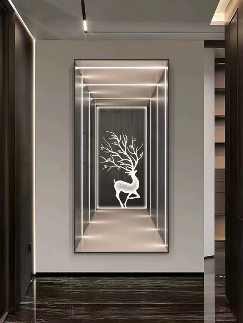 新款玄关画空间延伸效果轻奢手工简约设计镶钻晶瓷装饰画设计艺术