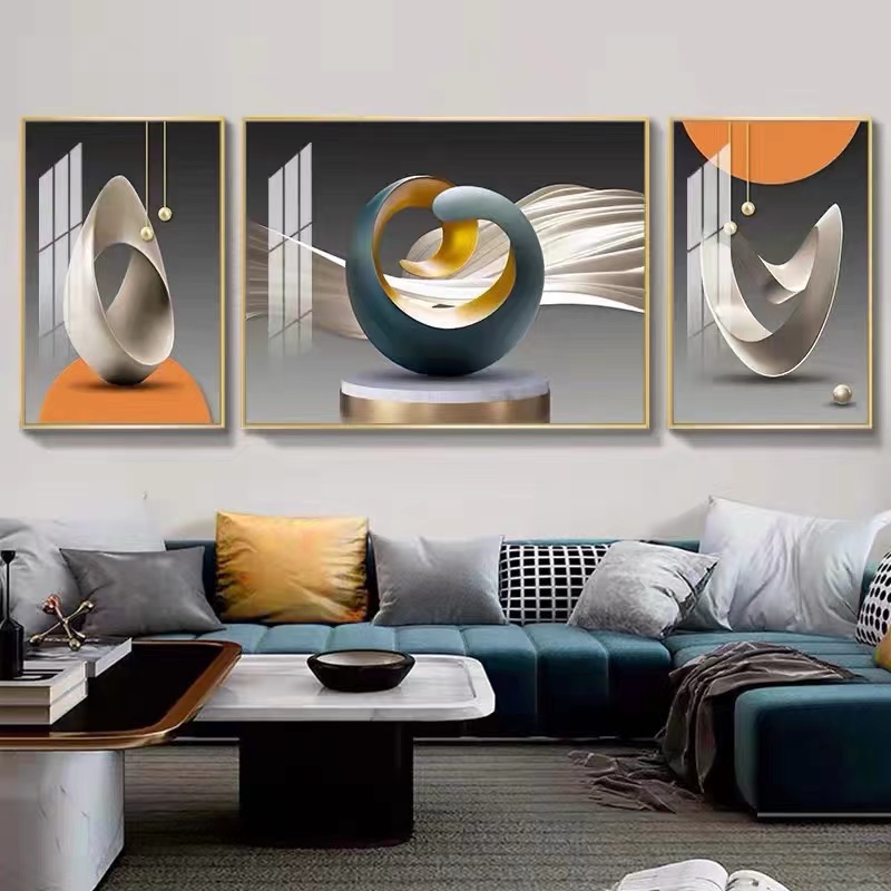 沙发背景三联画《筑梦空间》【多款画面选择】客厅手工镶钻晶瓷装饰画