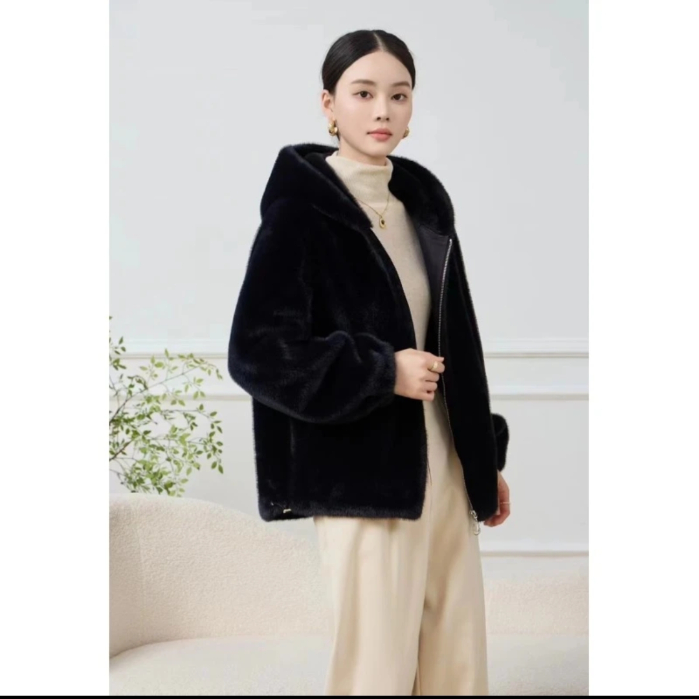 2024海宁冬装新款休闲时尚豹纹加厚连帽环保绒外套