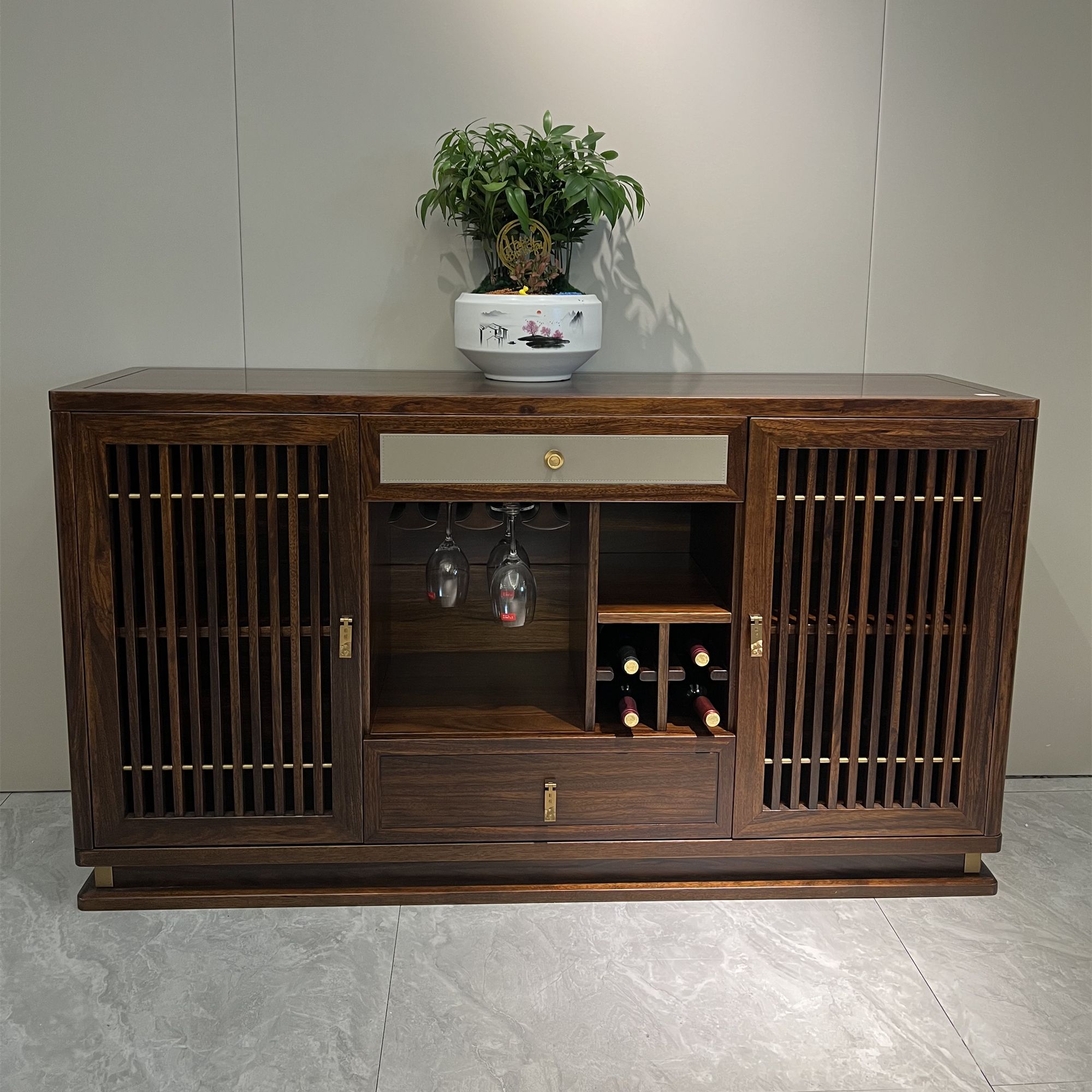 新中式乌金木餐边柜客厅餐厅边柜