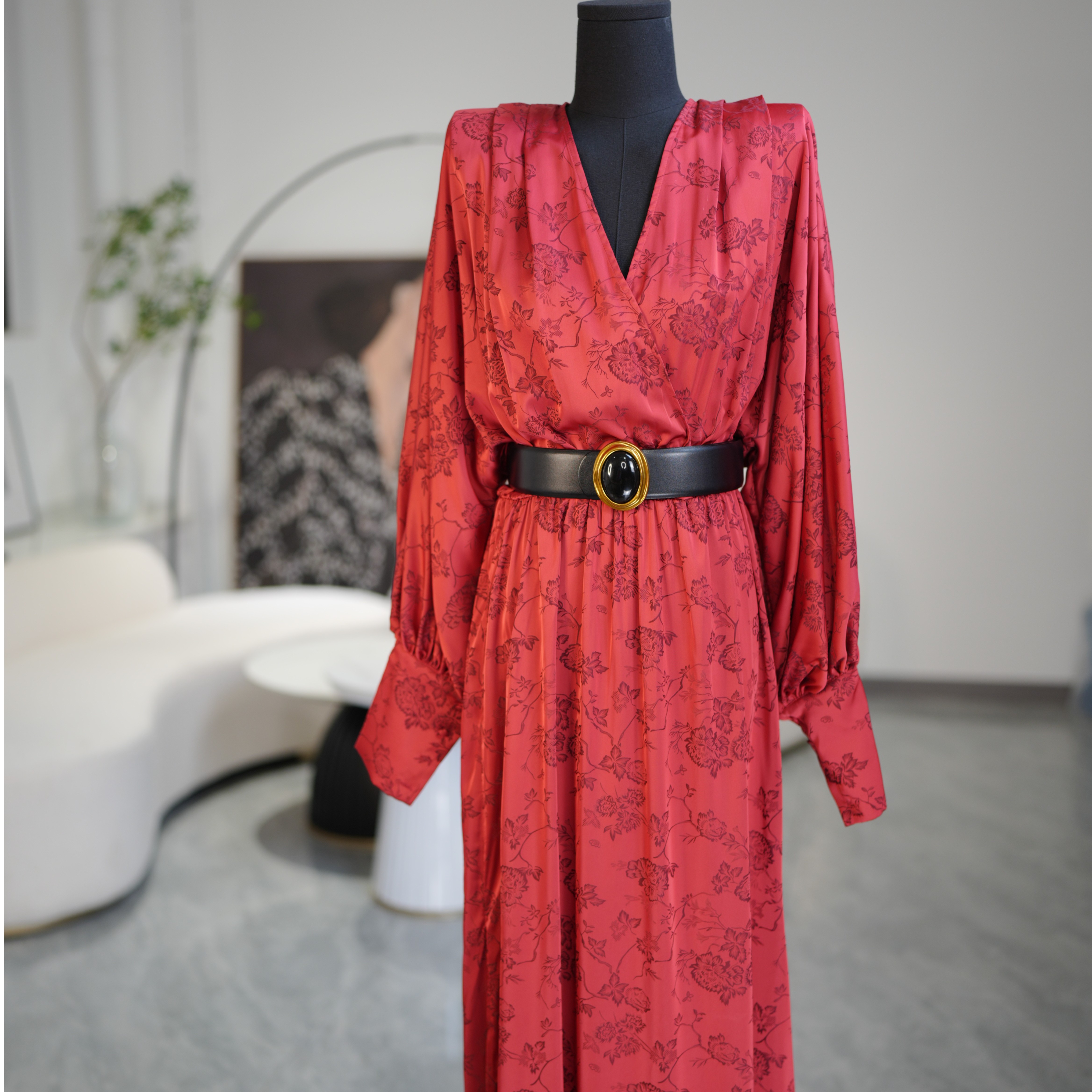 NNC—2023新款优雅提花连衣裙气质时尚女士长款复古复古红色设计师