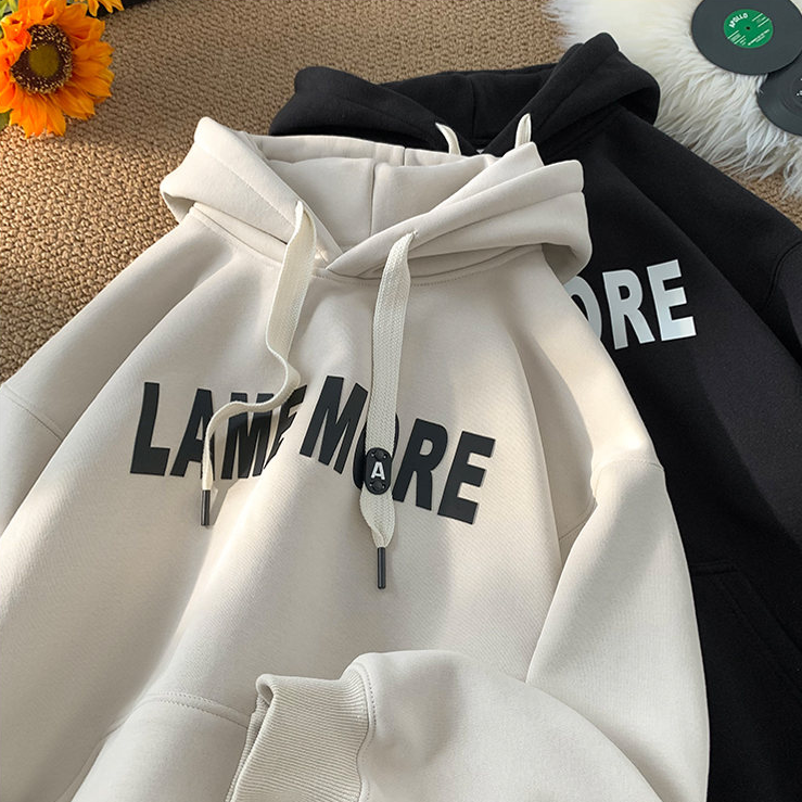 @MXD 美式重磅500g字母压胶加绒加厚连帽卫衣男宽松休闲情侣外套