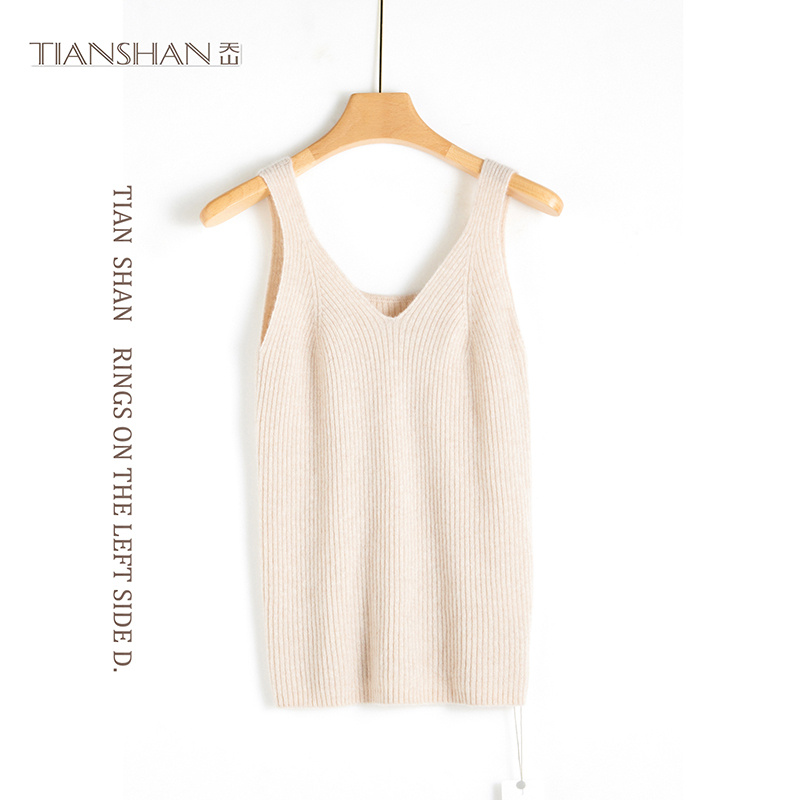 天山轻奢【100山羊绒】女士时尚针织打底纯羊绒背心-YBNL3535T