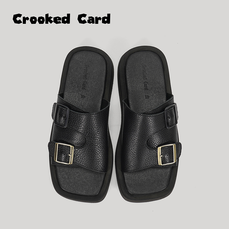 【言总专用】歪牌设计师2024夏季新款方头拖女真皮凉拖鞋子情侣款