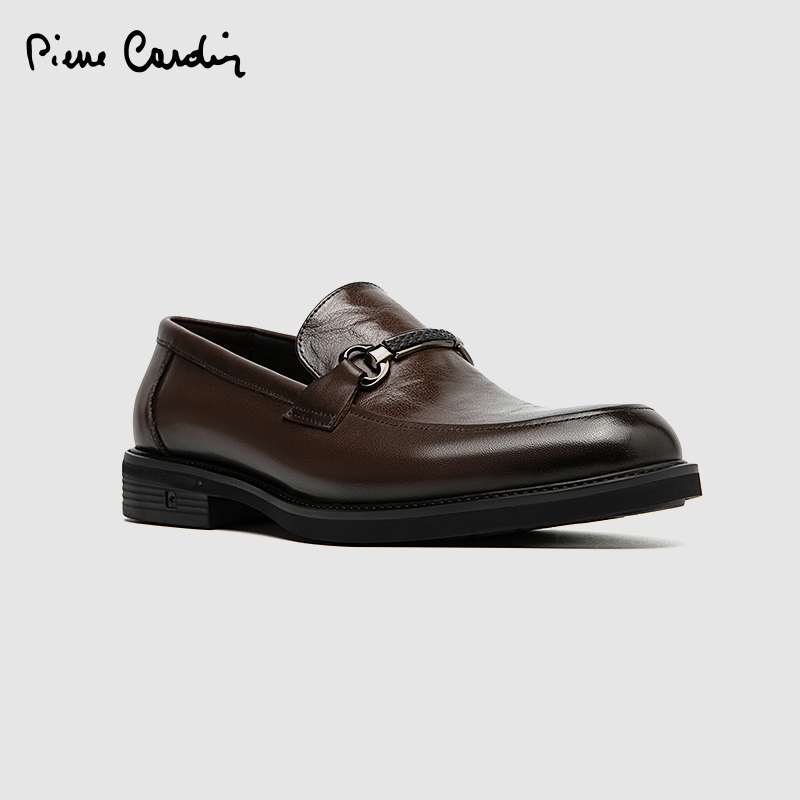 皮尔卡丹pierre cardin全粒面牛皮防滑真皮休闲透气擦色乐福鞋