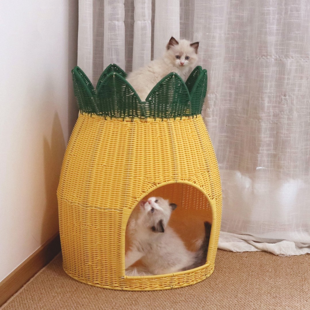 猫窝夏季藤编四季通用宠物窝猫咪窝宠物屋用品半封闭式别墅双层
