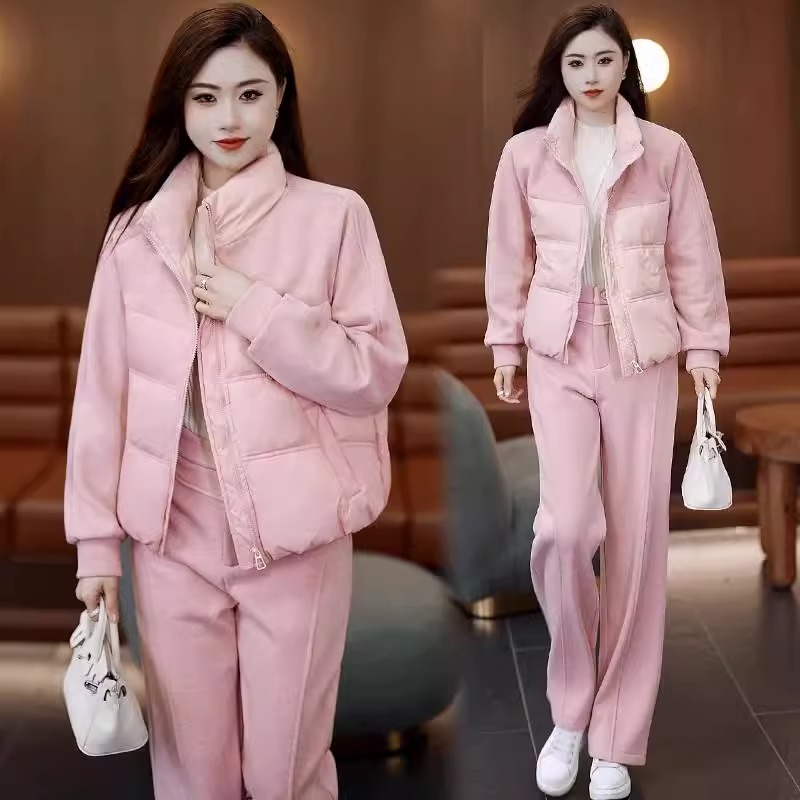 时尚穿搭棉服套装女2024冬季新款洋气保暖棉衣外套阔腿裤两件套