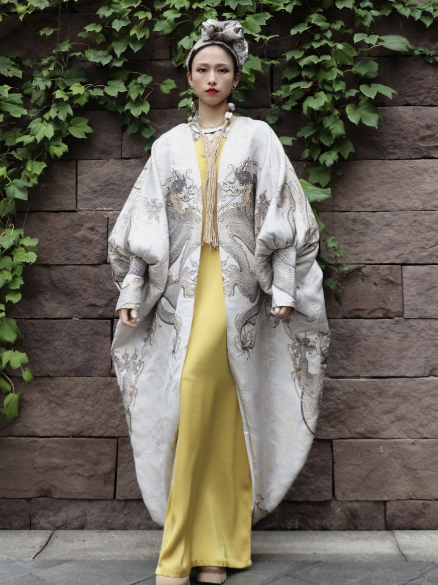 锦秀儿原创大小银龙织锦拼接蝙蝠袖新中式国潮民族风开衫外套风衣