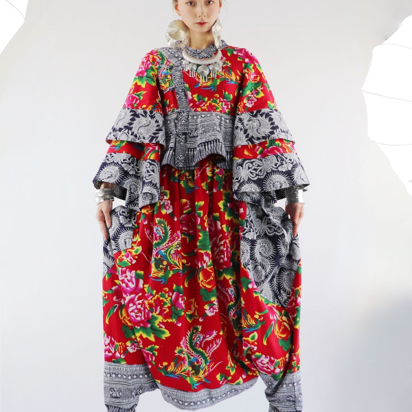 锦秀儿原创民族风东北大花布时尚拼接收腰上衣哈伦裤定制套装裙裤