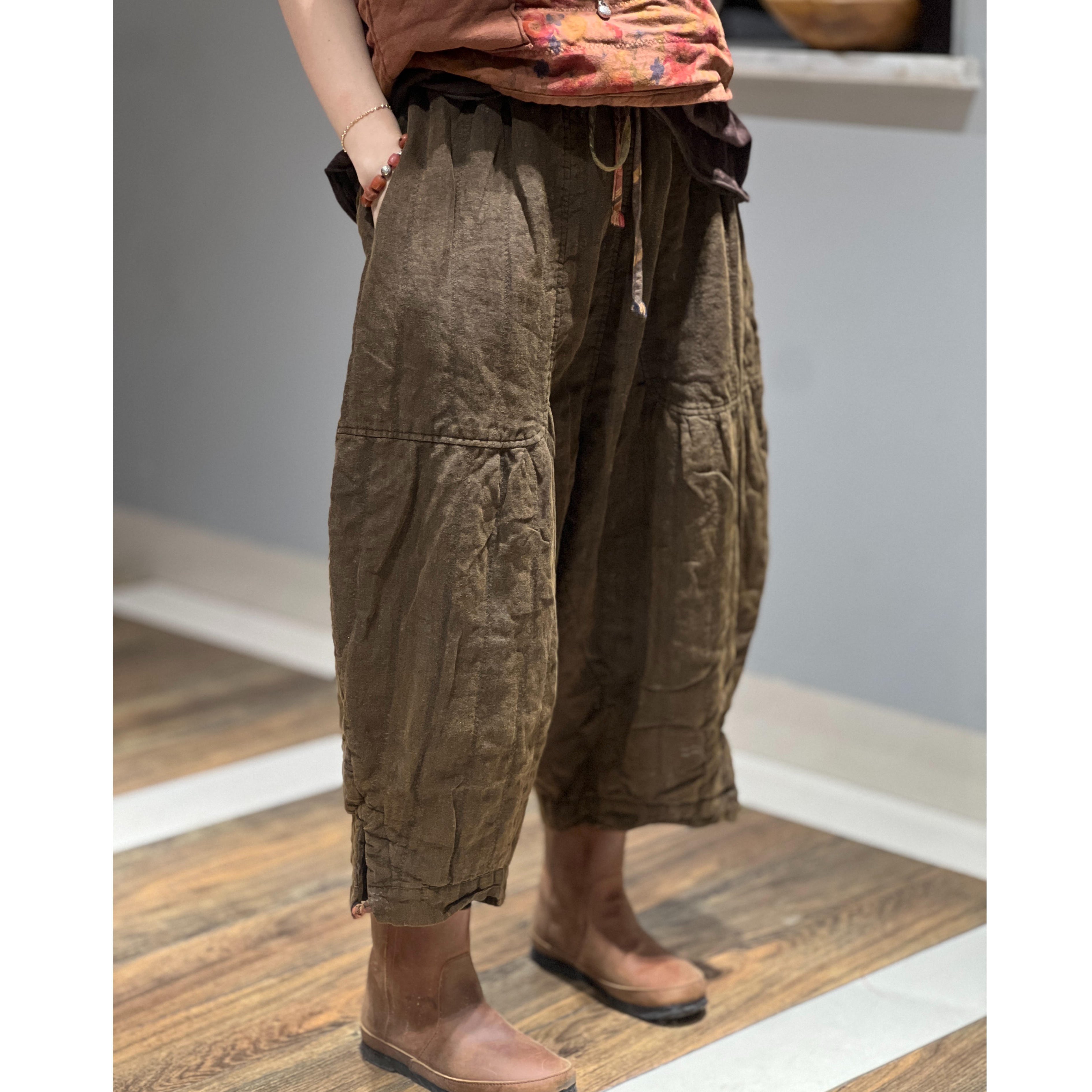 秋冬复古文艺宽松慵懒显瘦百搭气质设计感小个子国风夹棉休闲裤