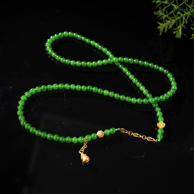 【一笙珠宝】天然和田玉碧玉帝王绿项链18k金颈饰珠链