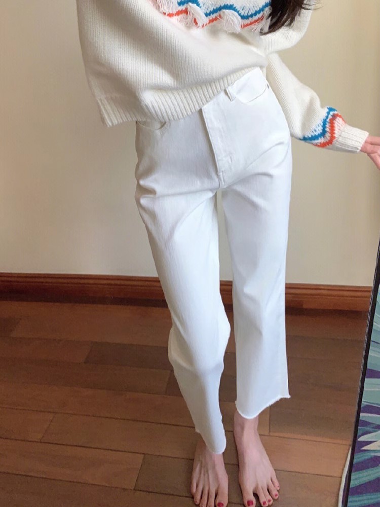 版型巨好的神仙裤！高腰修身白色牛仔裤女2025小个子直筒九分裤子