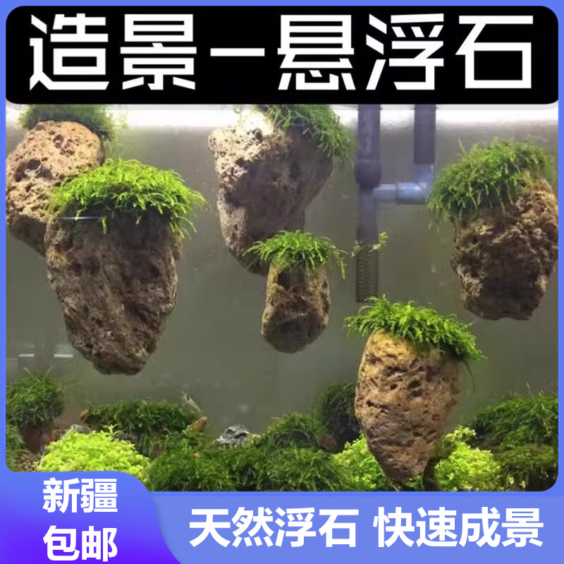 只发新疆鱼缸造景石头装饰悬浮轻石悬空石阿凡达意境水族假山摆件