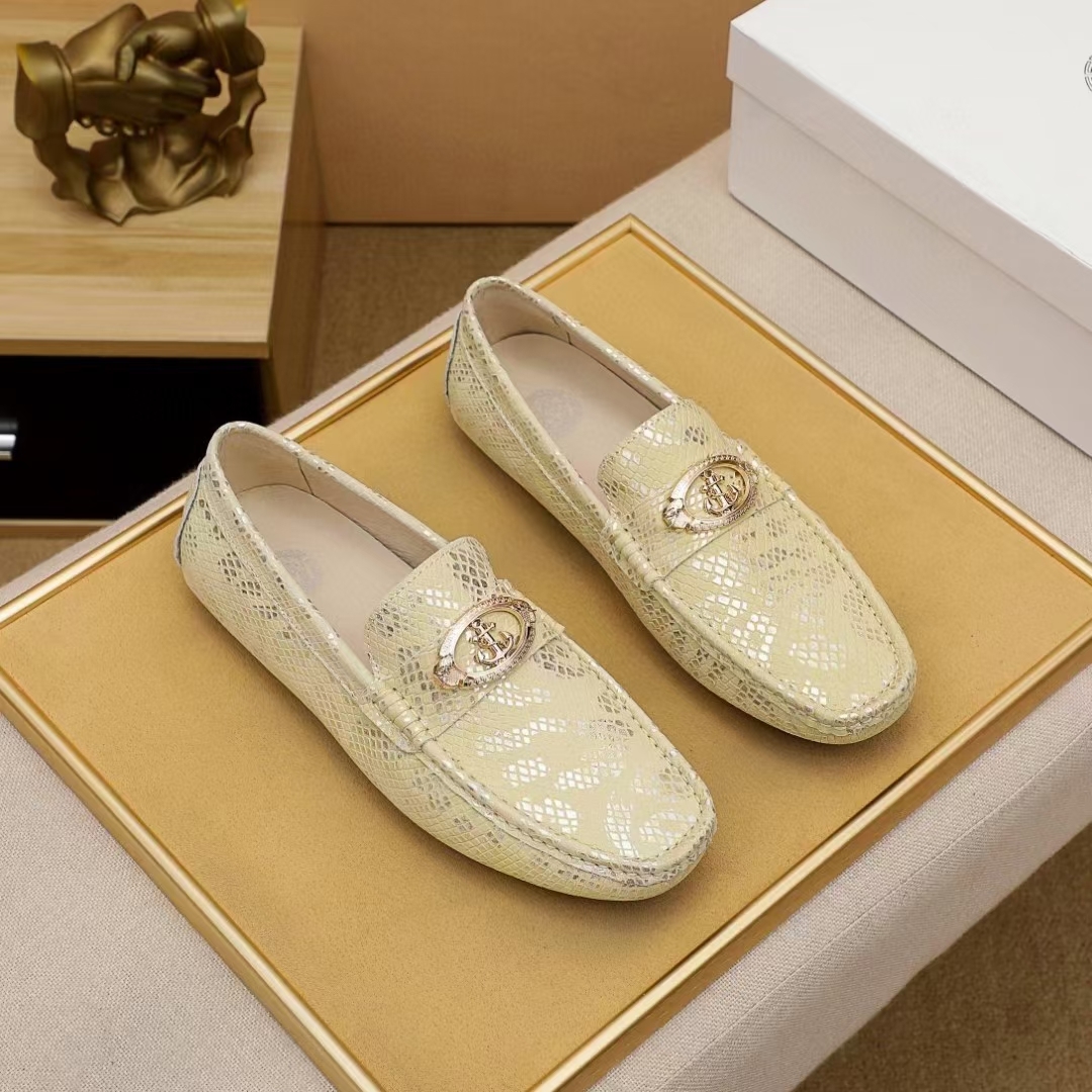 时尚夏季新款真皮印花豆豆鞋男一脚蹬百搭洋气懒人鞋套脚驾车男鞋