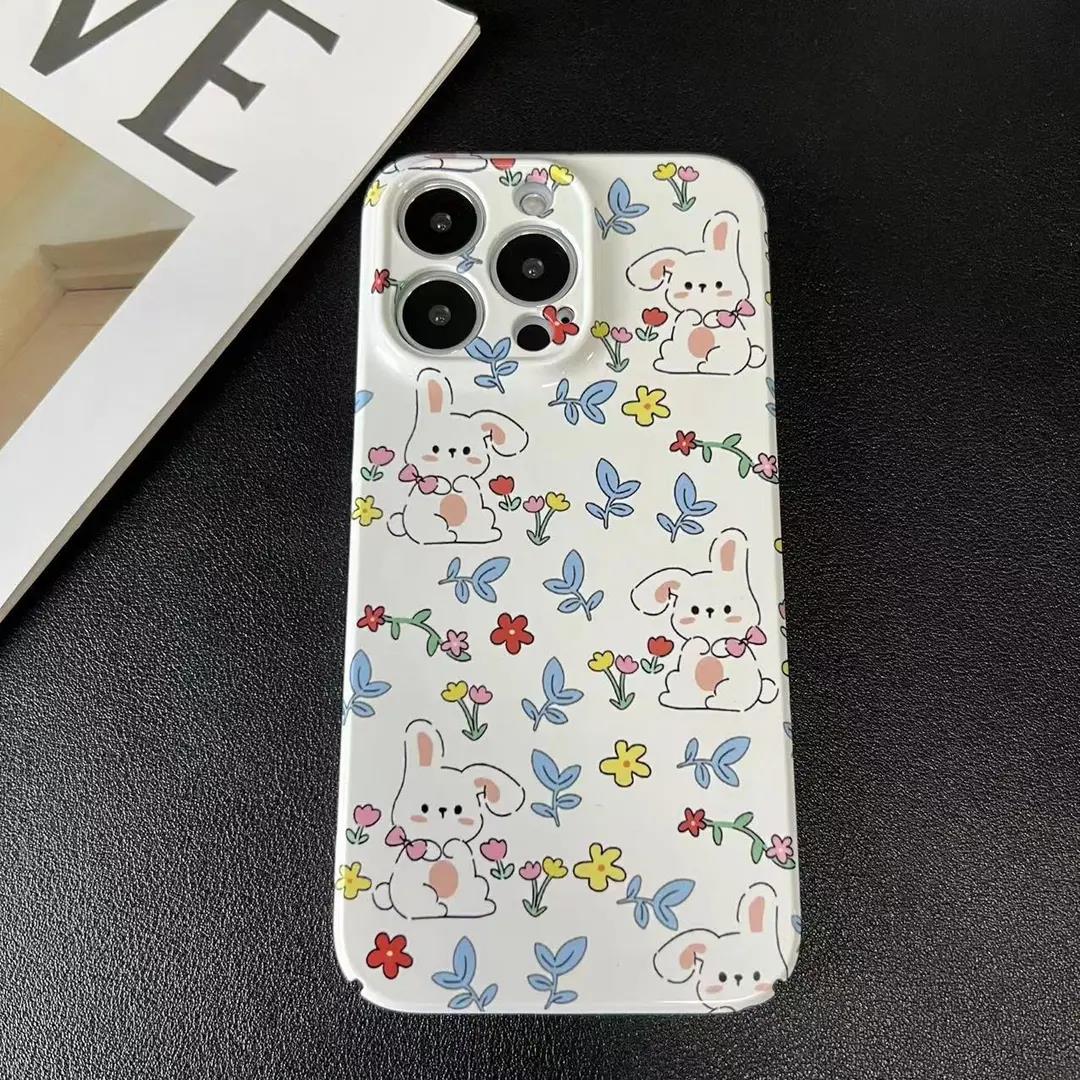 可爱风兔子和花苹果14手机壳iPhone11/13promax菲林软硬壳全包防