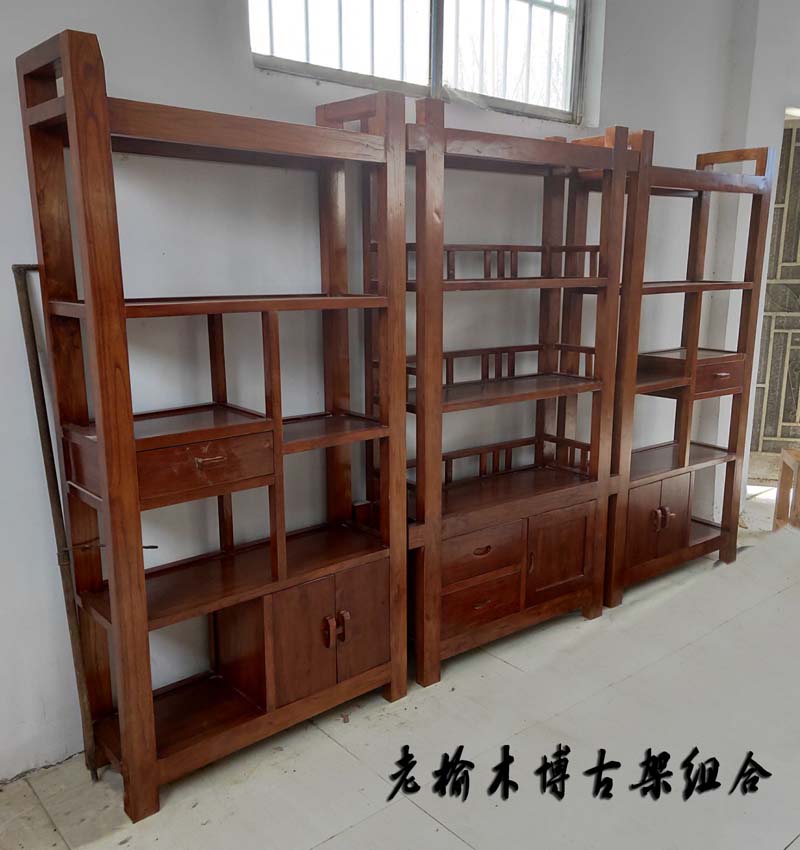 老榆木博古架中式茶叶茶饼展示柜隔断实木书架多宝阁古董摆件柜
