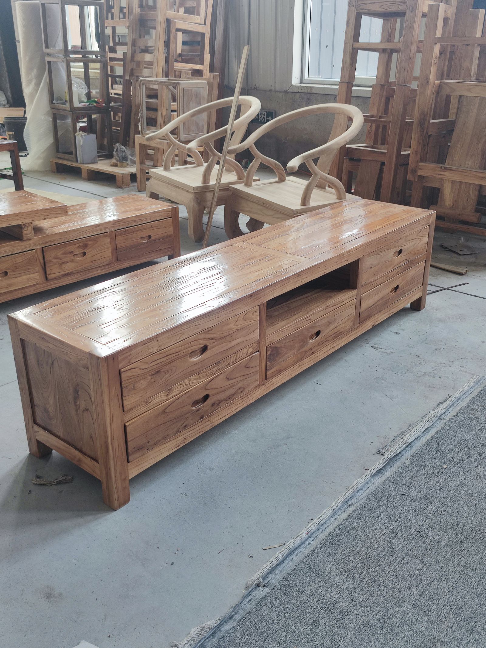 老榆木电视柜新中式实木简约现代家具地柜机柜木卧室客厅影视柜