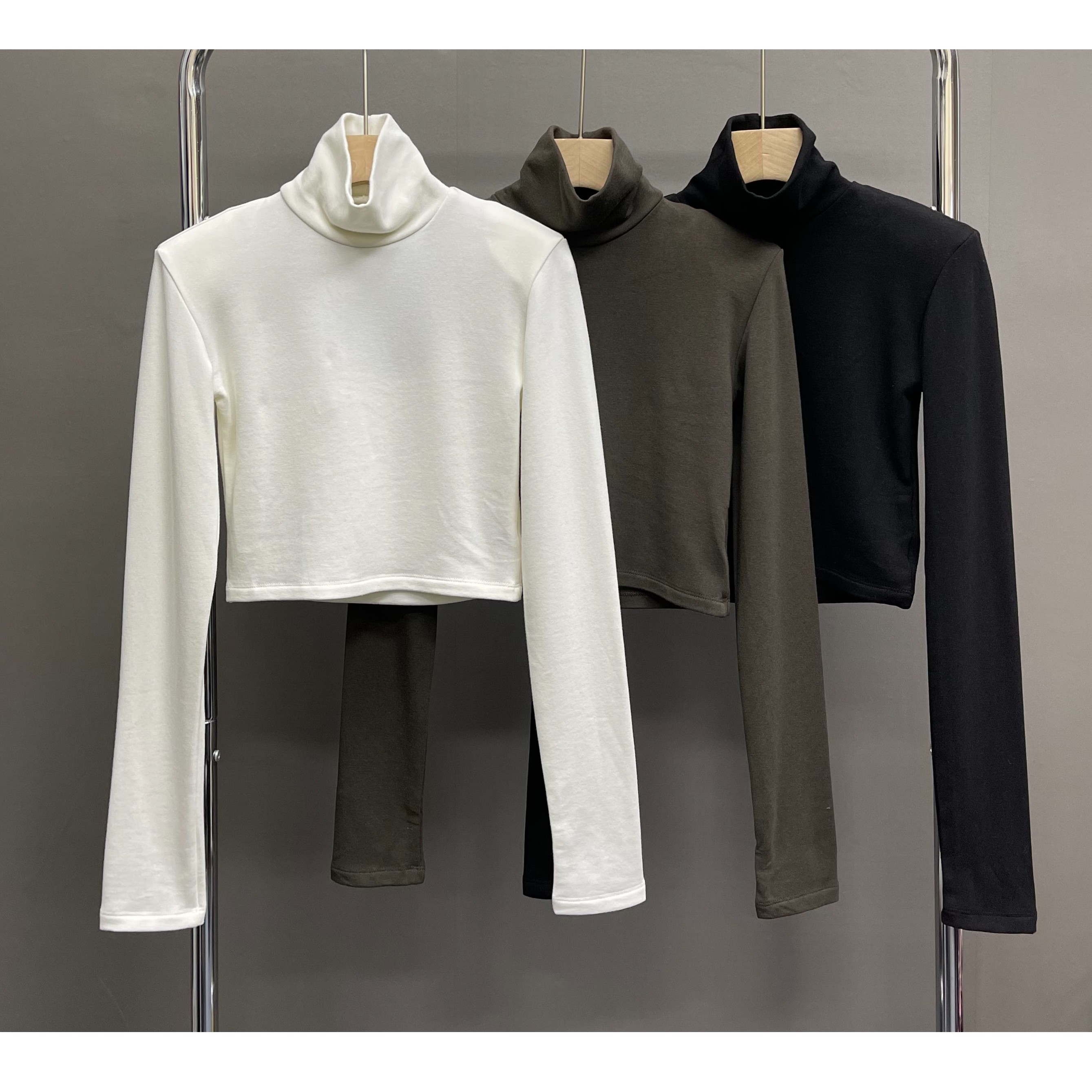 秋冬新品高领镂空露背长袖加绒打底上衣