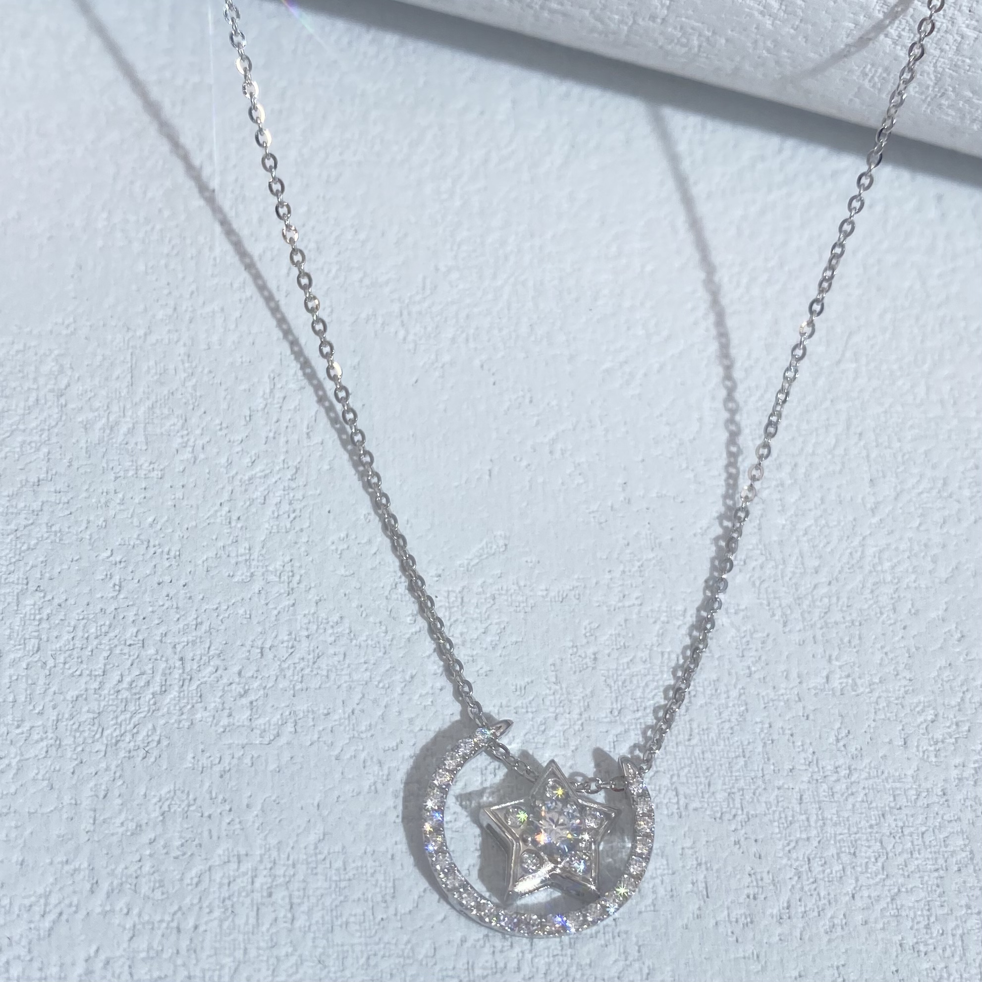 铂金PT950镶嵌莫桑星月套链时尚百搭轻奢气质简约