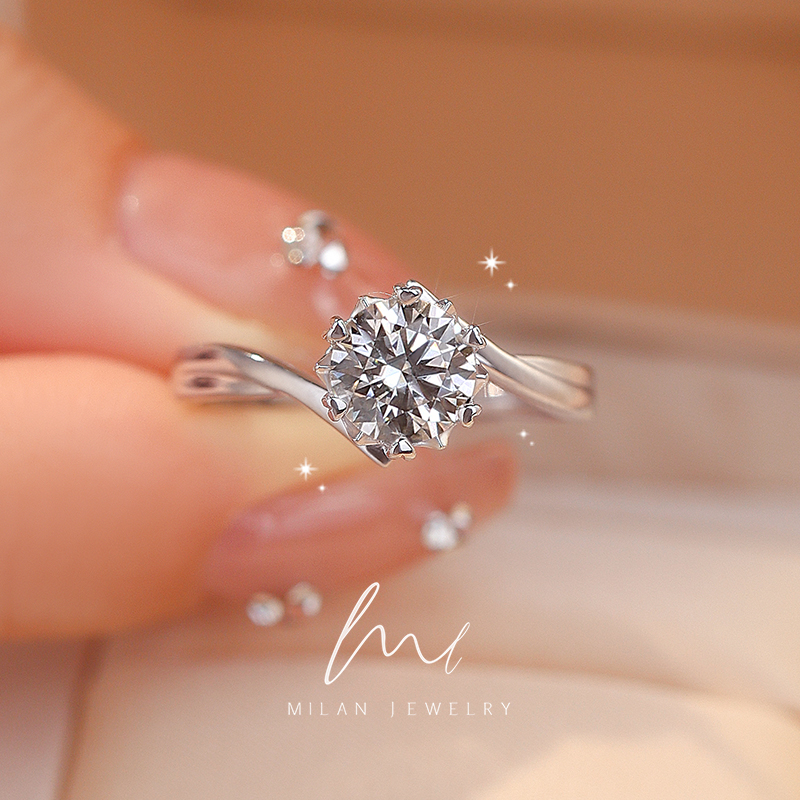 秘蓝 925银莫桑石戒指 倾心钻戒/时尚个性简约设计感求婚结婚戒指