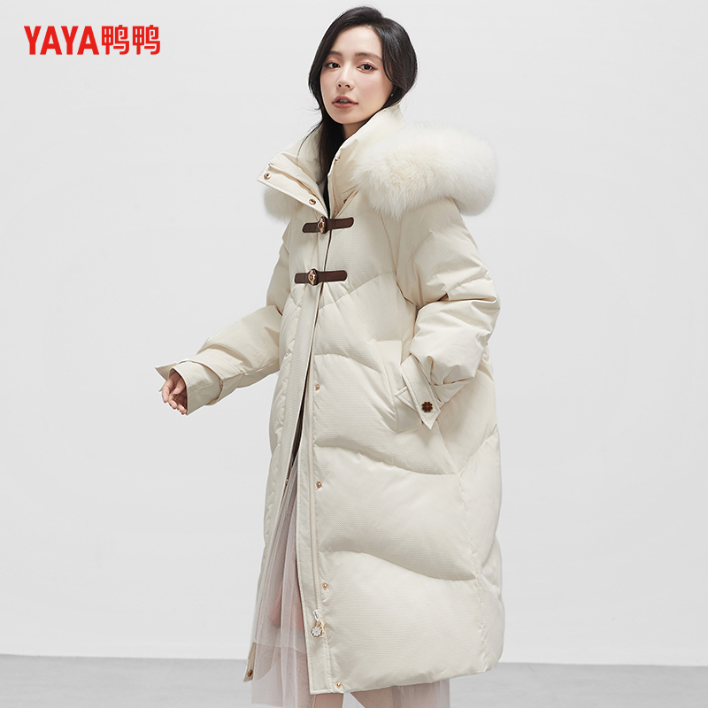YAYA/鸭鸭时尚气质明星同款连帽中长款保暖羽绒外套YE2B622511D