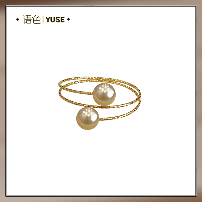 非金属羽毛戒指 NN浅金色双珠双圈戒指5-6MM精致高端指环