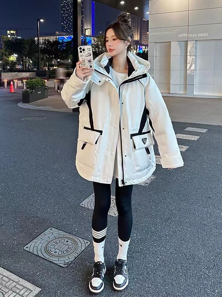 可拆卸白鸭绒内胆冲锋衣派克服女2023冬季休闲中长款羽绒服A