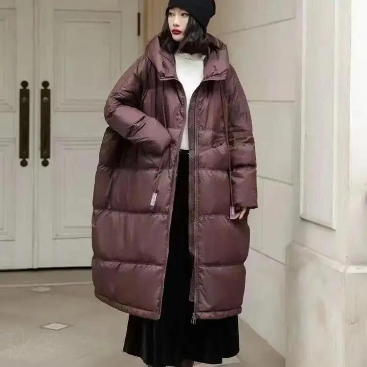 秋冬服女新款连帽中长款白鸭绒高品质宽松韩版加大小众百搭洋气潮