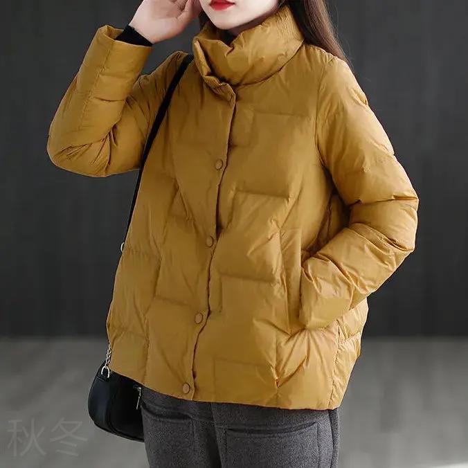 秋冬23新款羽绒棉服女立领小个子简约宽松短款时尚女外套羽绒衣A