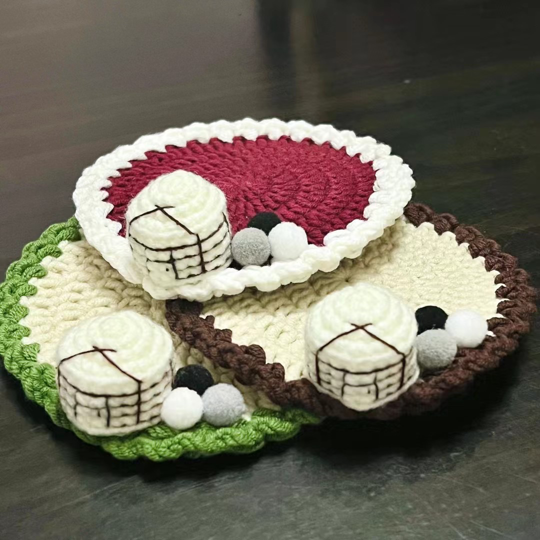 蒙古元素杯垫 蒙古包杯垫 网红创意 手工针织杯垫（一对有优惠）