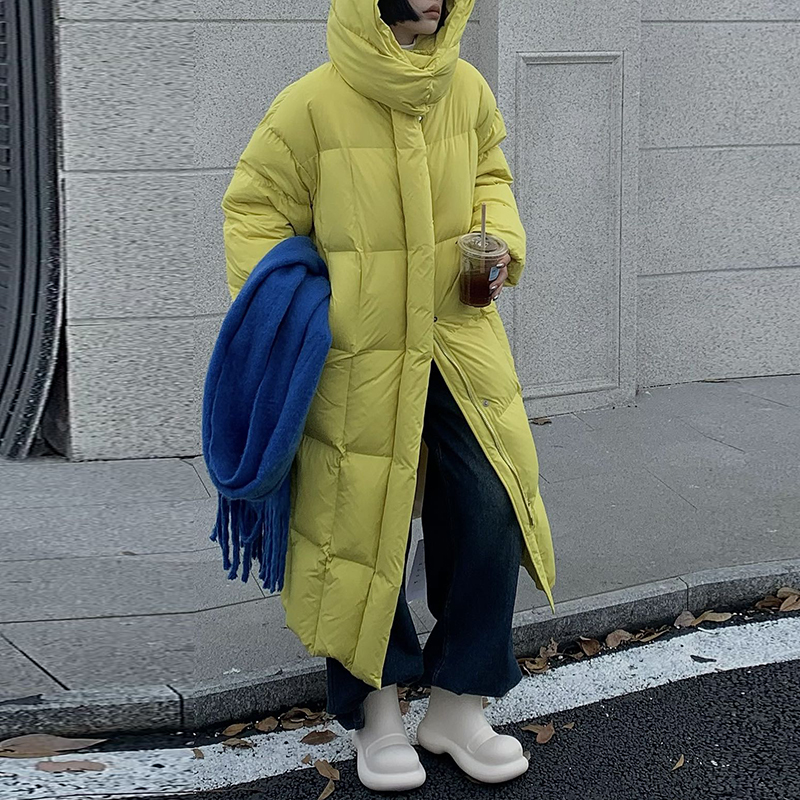 极寒款羽绒服彩色连帽保暖加厚大码气质长款90白鸭绒外套女233050