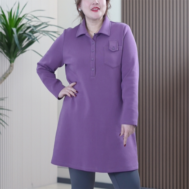 美奥棉卫衣裙衬衫娃娃领韩版小口袋大码显瘦时尚中长款连衣裙潮