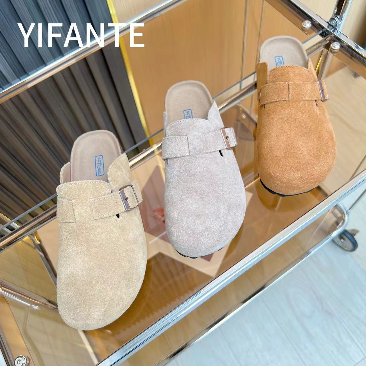 真皮牛皮软底勃肯鞋牛皮厚底拖鞋女春秋新款女冬